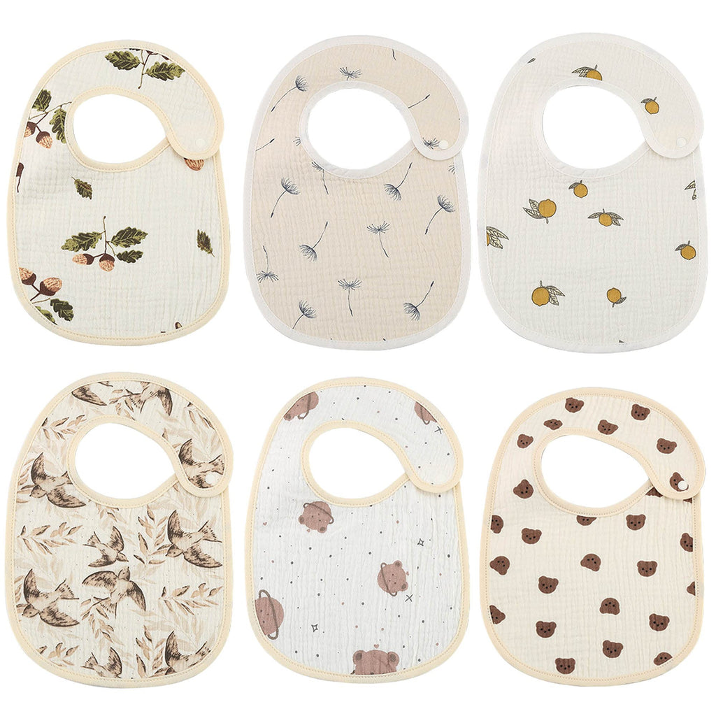 Muslin Baby Drool Bibs 6-Pack