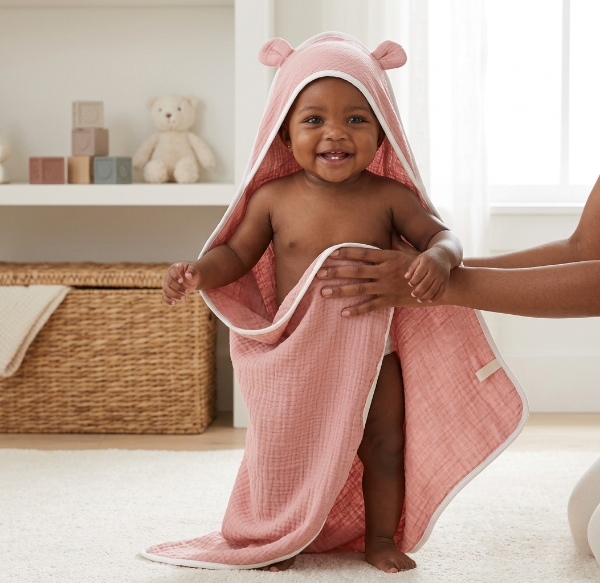 KiniBaby Muslin Hooded Towel & Washcloth Set