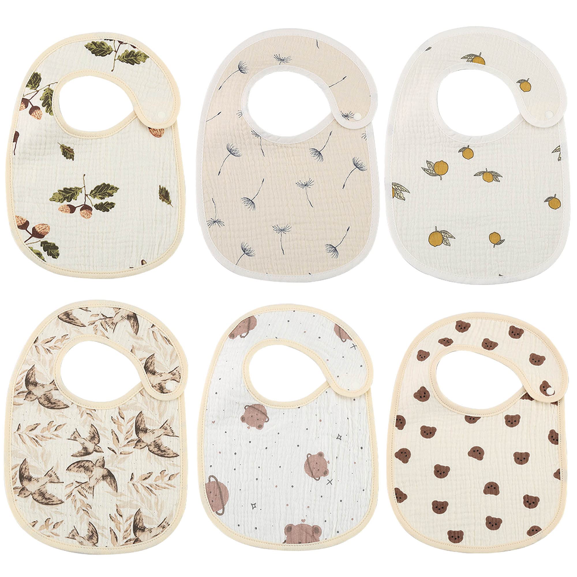 Muslin Baby Drool Bibs 6-Pack