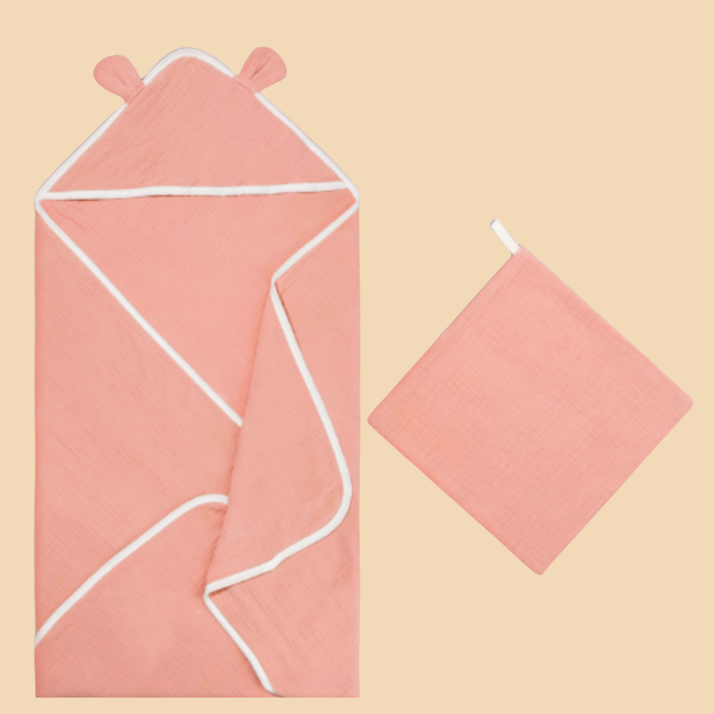 KiniBaby Muslin Hooded Towel & Washcloth Set