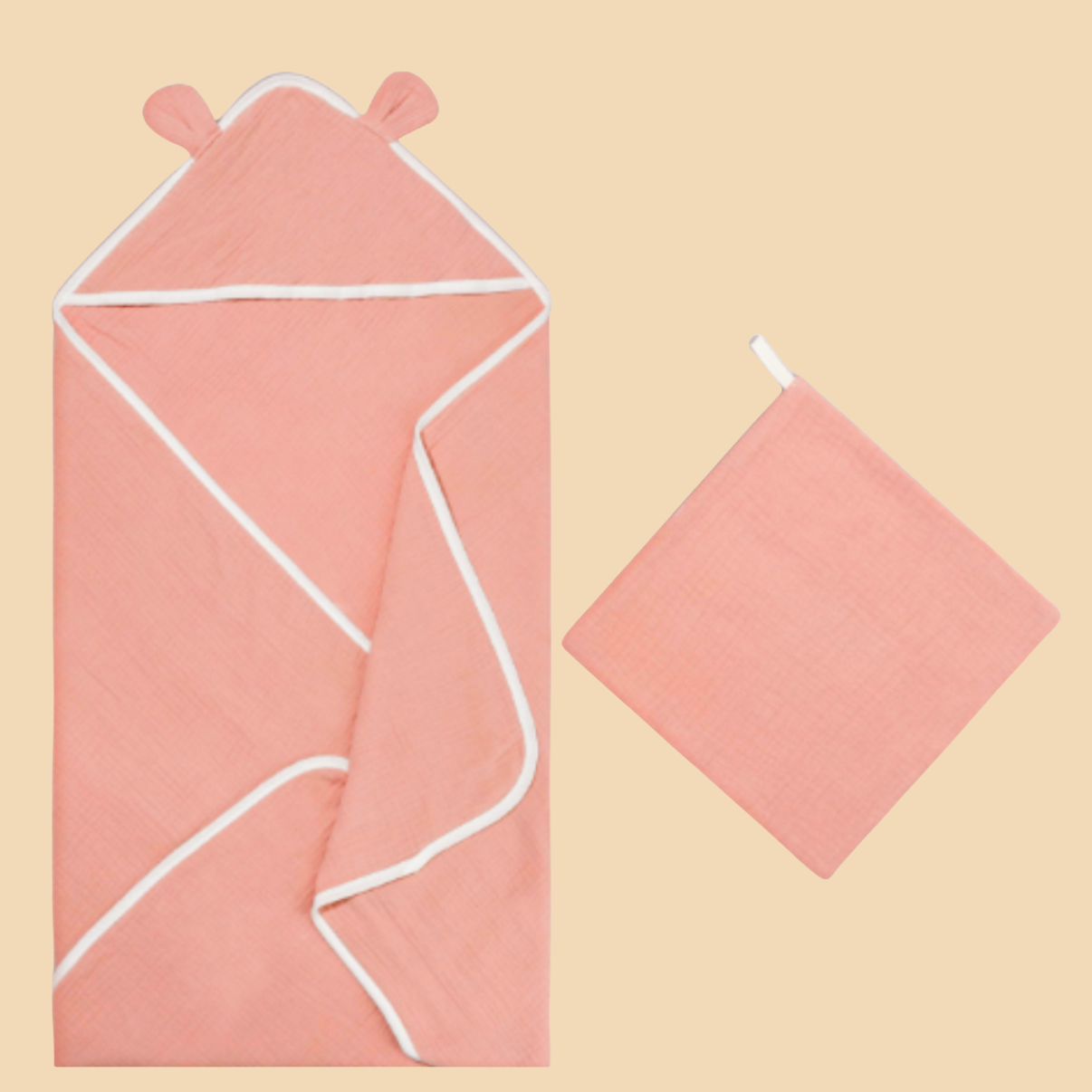 KiniBaby Muslin Hooded Towel & Washcloth Set