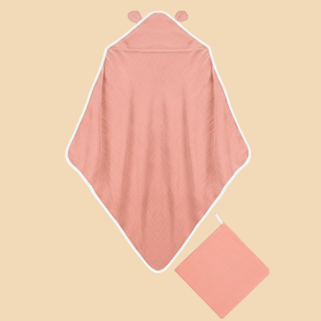 KiniBaby Muslin Hooded Towel & Washcloth Set